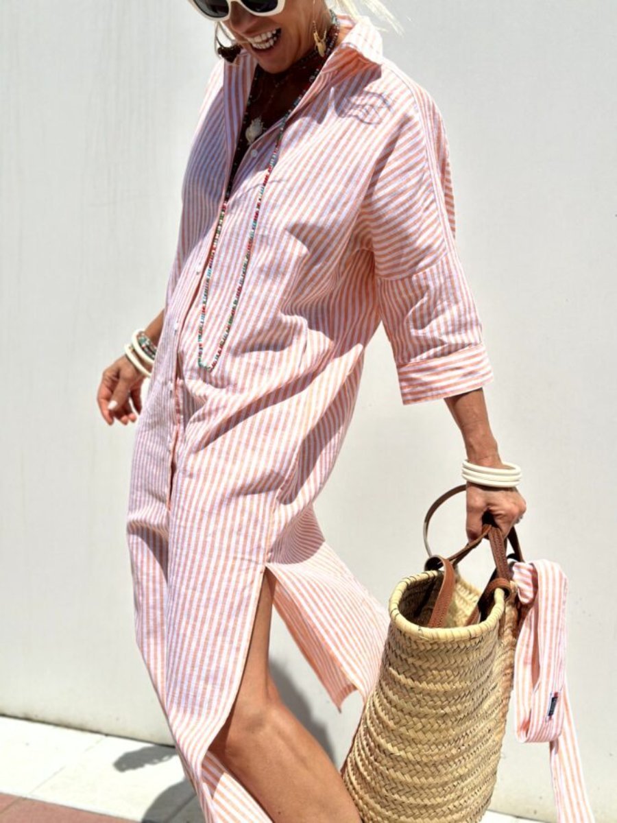 Abito Camicia Donna Manica Lunga Lunghezza Midi