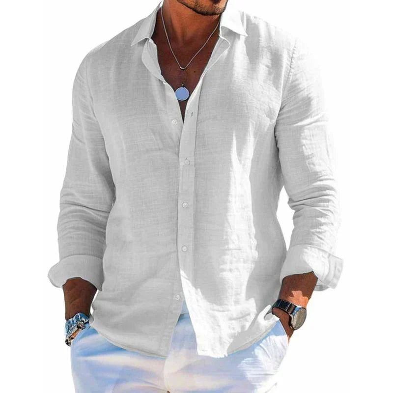 Camicia Uomo Lino Manica Lunga