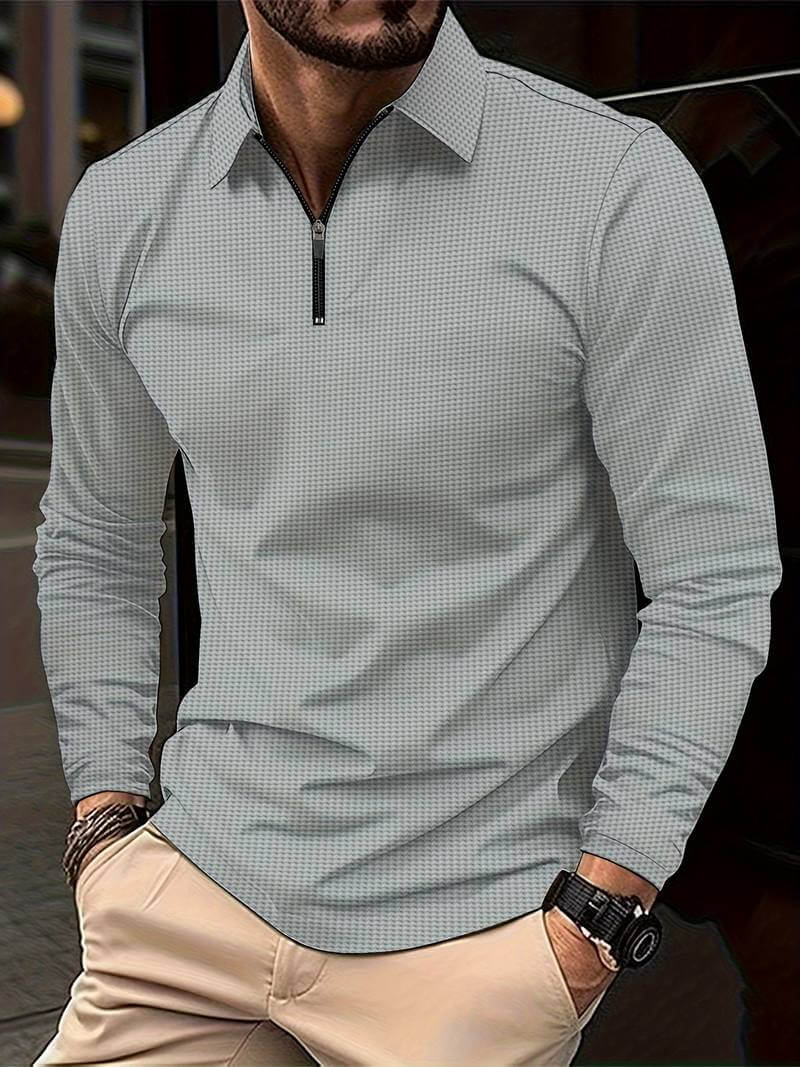 Maglia Uomo in Tessuto Waffle Manica Lunga Scollo a V