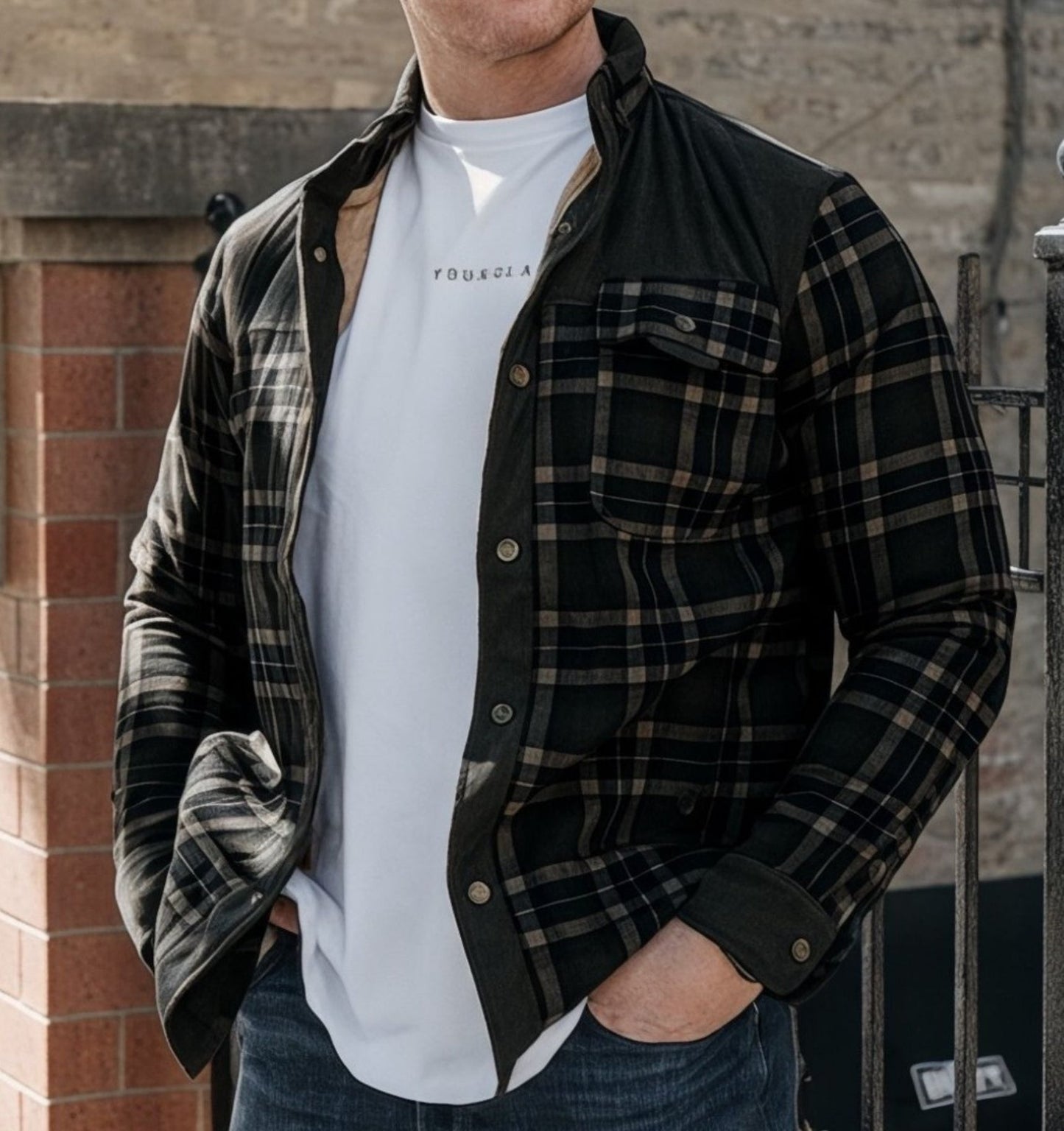 Giacca Uomo con Fodera in Pile e Motivo Quadri Stile Outdoor - Brentozzi