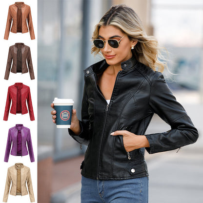 Giacca Biker Donna con Colletto a Sbuffo