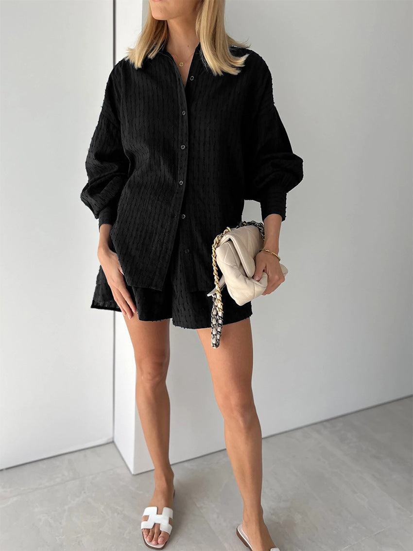 Completo Donna in Cotone Mix Blusa Oversize e Shorts