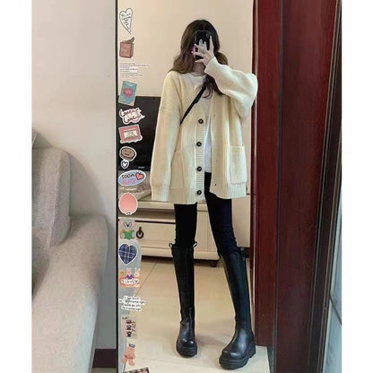 Cardigan Donna in Maglia con Bottoni Manica Lunga