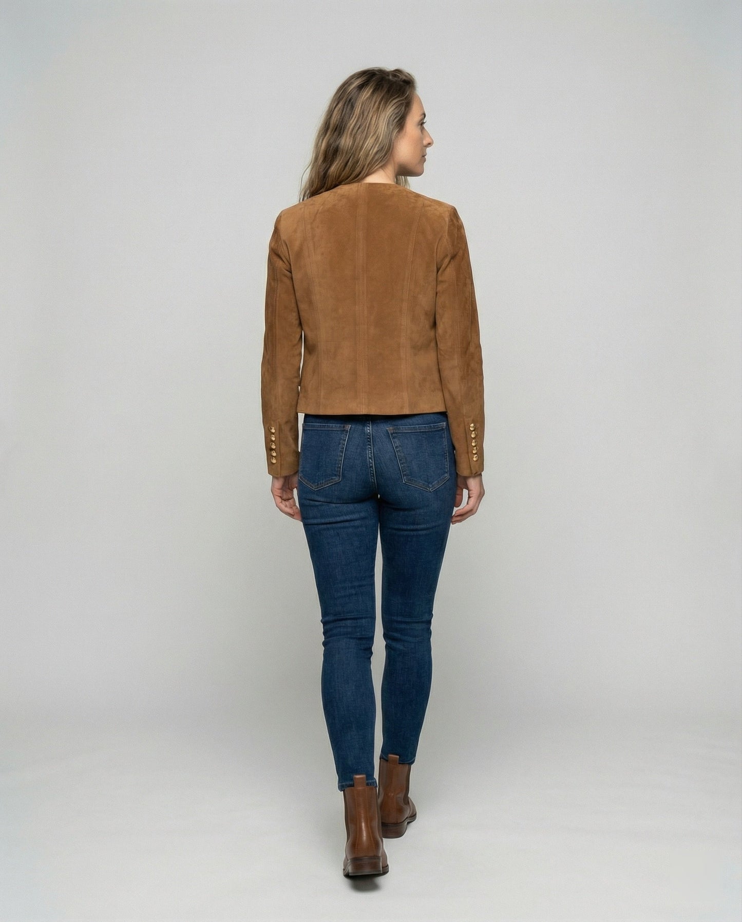 Giacca Donna in Pelle Scamosciata Bottoni