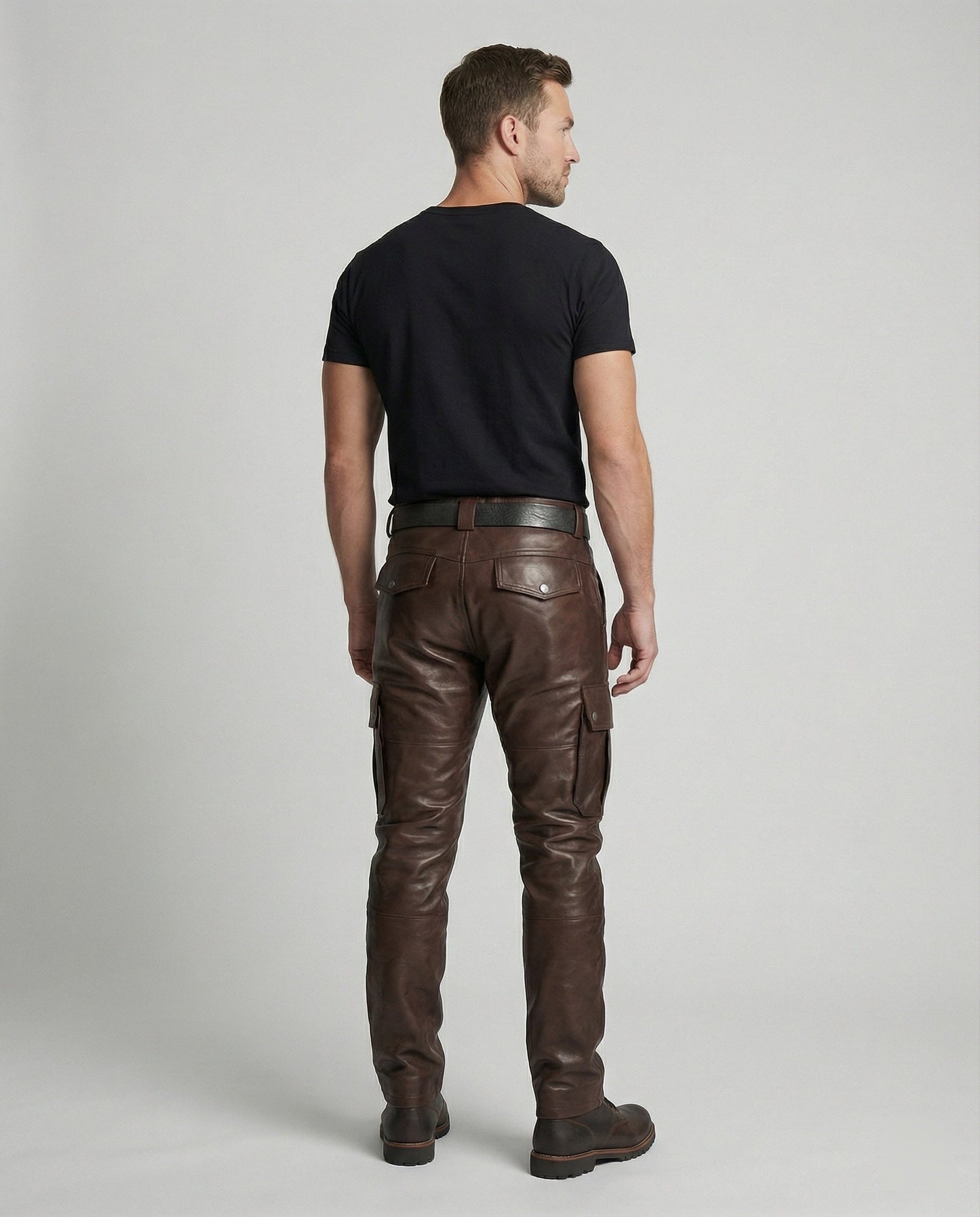 Pantaloni Cargo Uomo in Pelle con Tasche