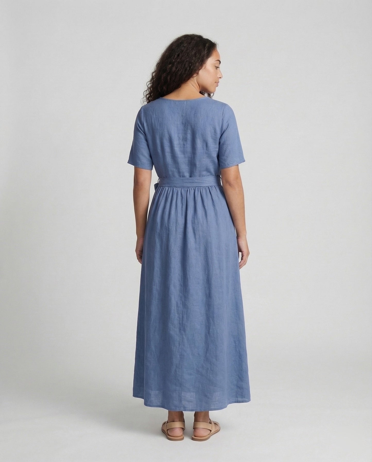 Abito Lino Donna Maxidress con Cintura