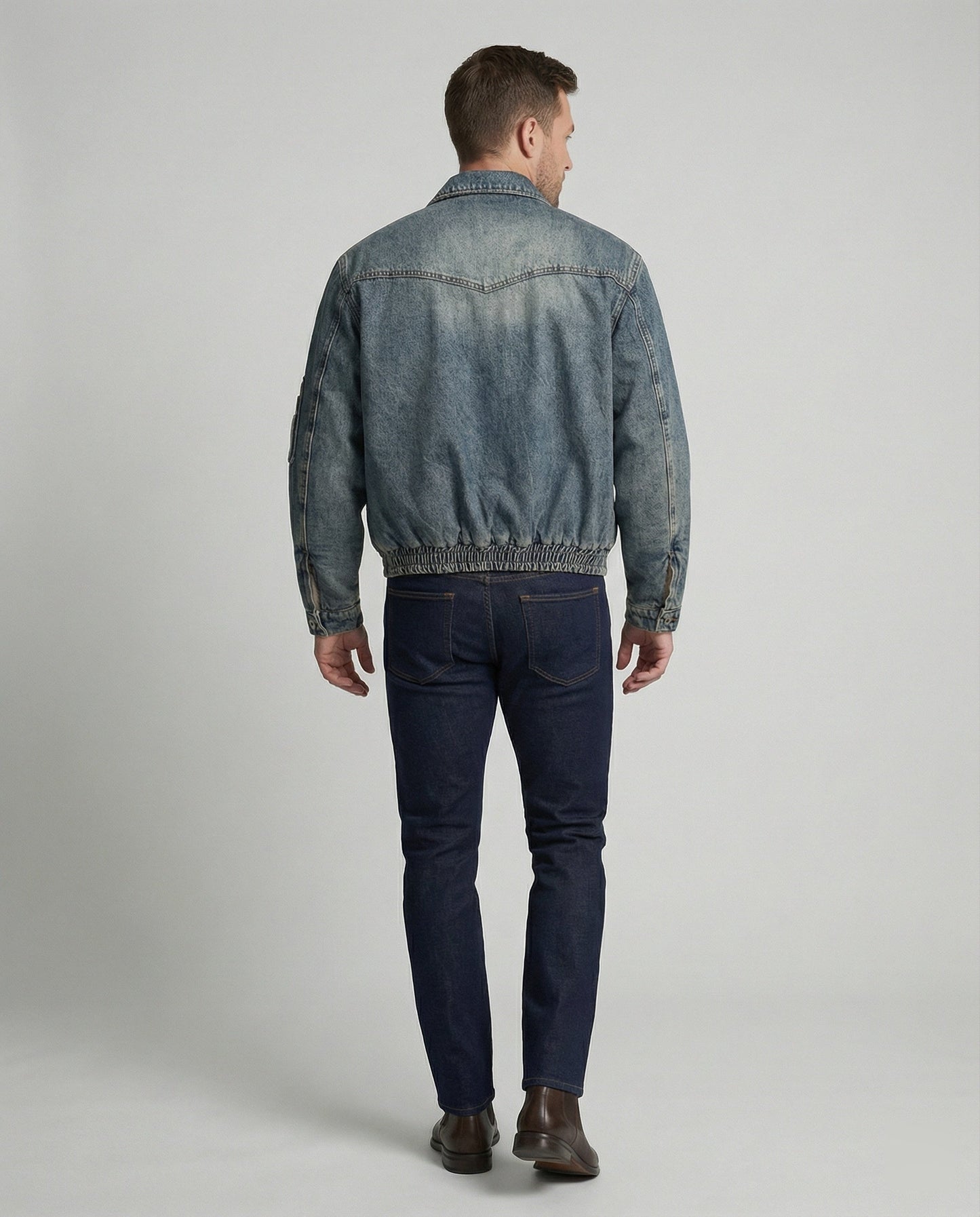 Giacca Bomber Uomo in Jeans con Fodera Teddy