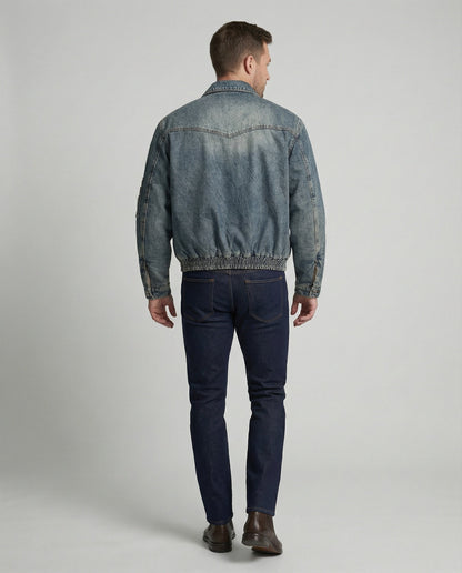 Giacca Bomber Uomo in Jeans con Fodera Teddy