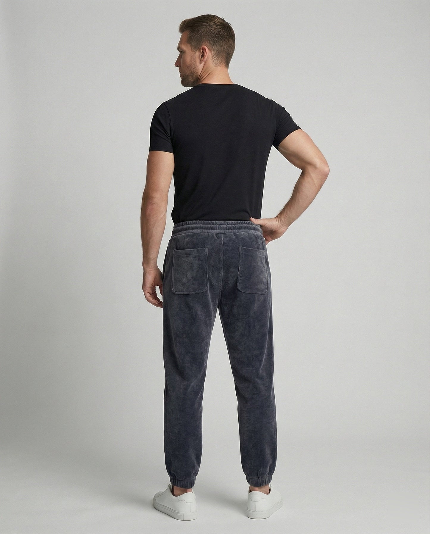 Pantaloni Jogging Uomo Tessuto Rigato Vestibilità Stretta