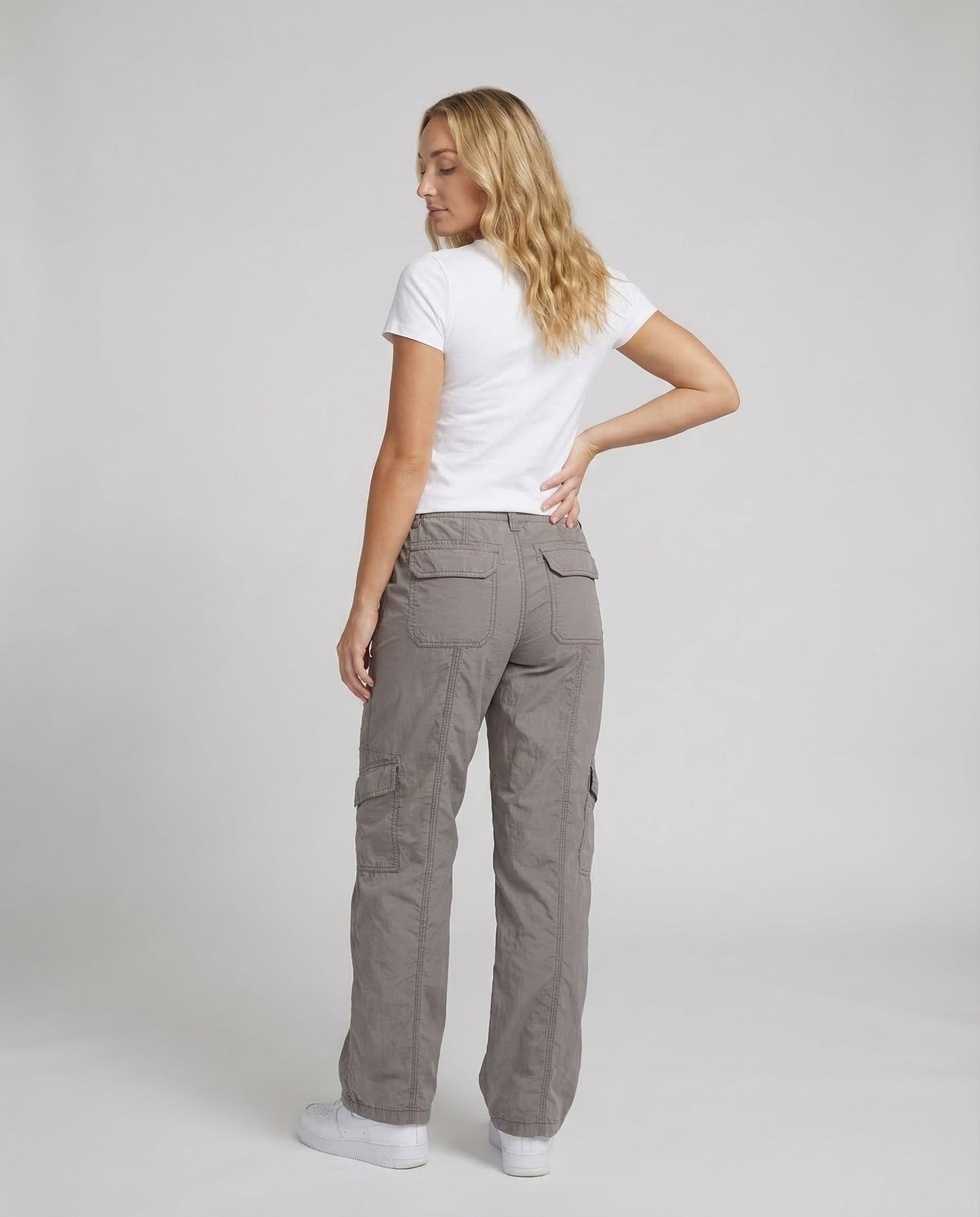 Pantaloni Cargo Donna Bassi con Cuciture Decorative
