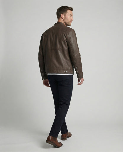 Giacca Bomber Uomo in Pelle Collo Alto