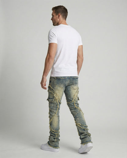 Jeans Uomo Strappati con Tasche Cargo Regular Fit