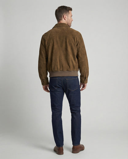 Bomber Uomo in Pelle Scamosciata Vestibilità Regular