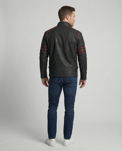 Giacca Biker Uomo in Pelle con Trapuntatura