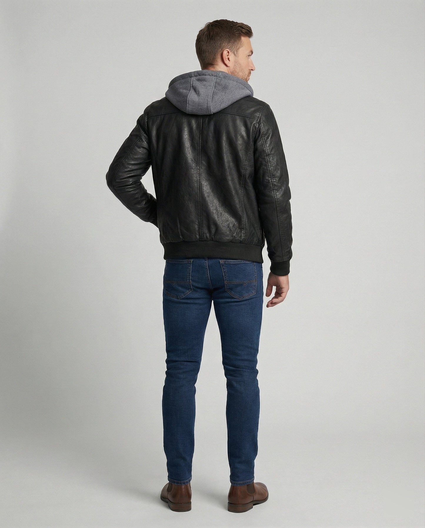 Giacca Uomo in Pelle con Cappuccio
