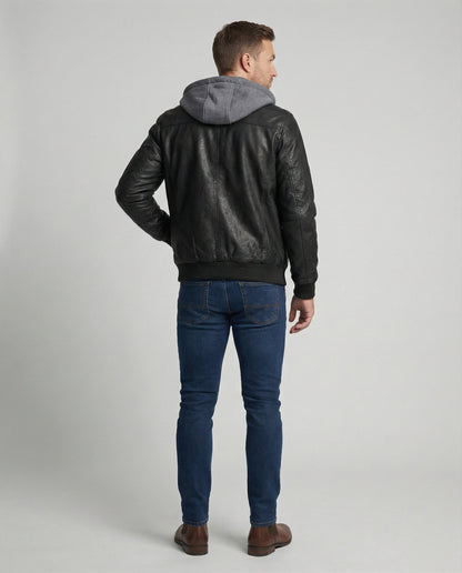 Giacca Uomo in Pelle con Cappuccio