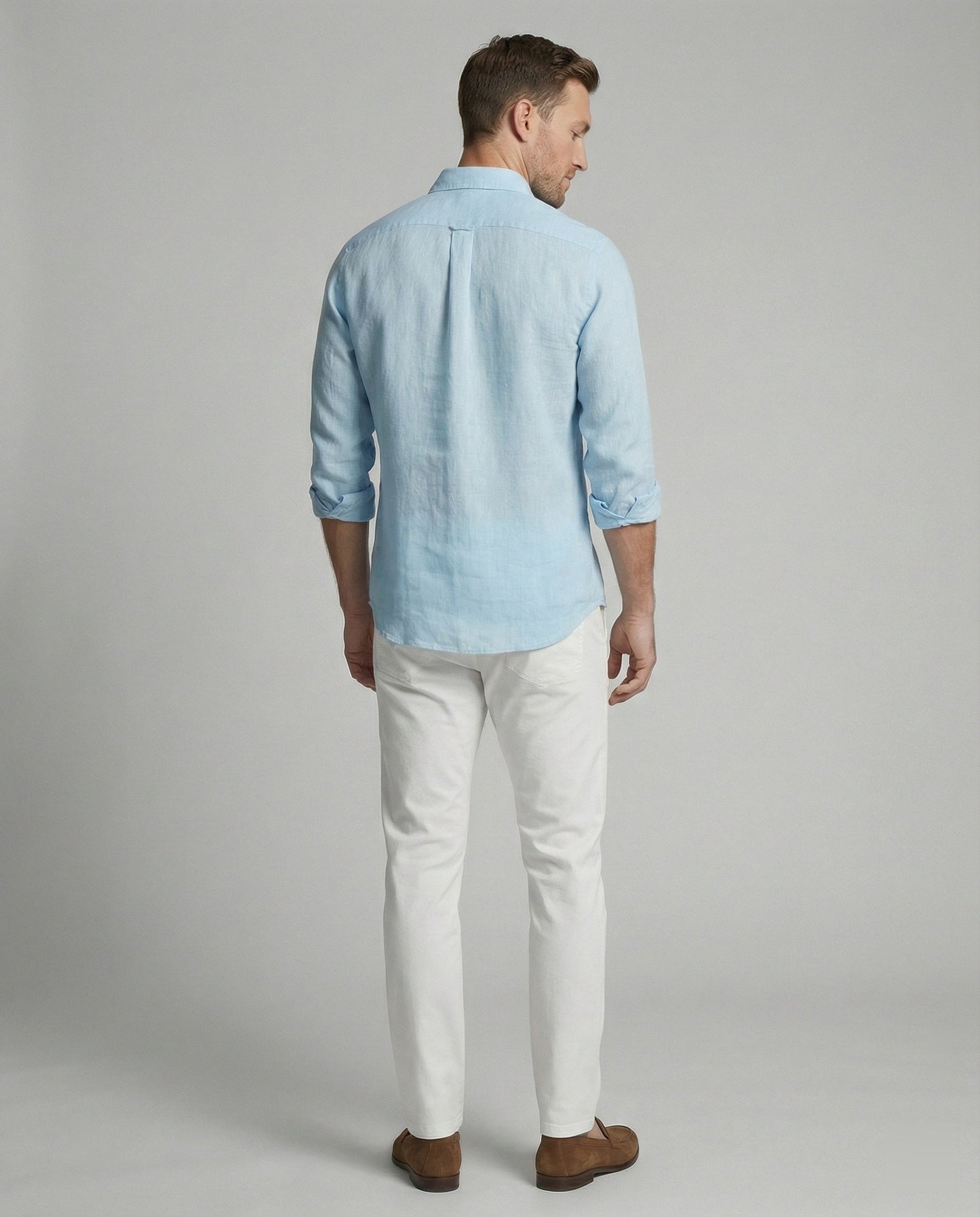 Camicia Uomo Lino Collo Coreano Manica Lunga