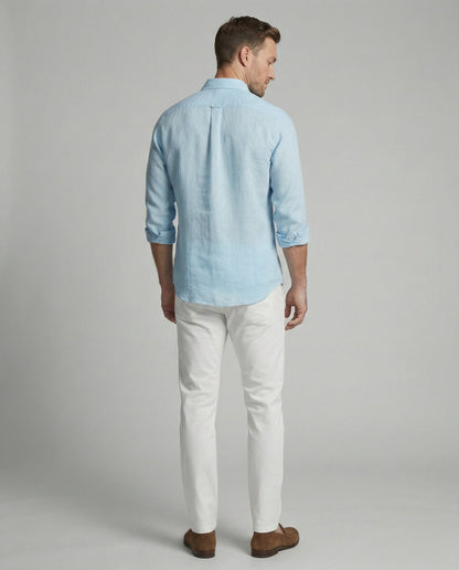 Camicia Uomo Lino Collo Coreano Manica Lunga