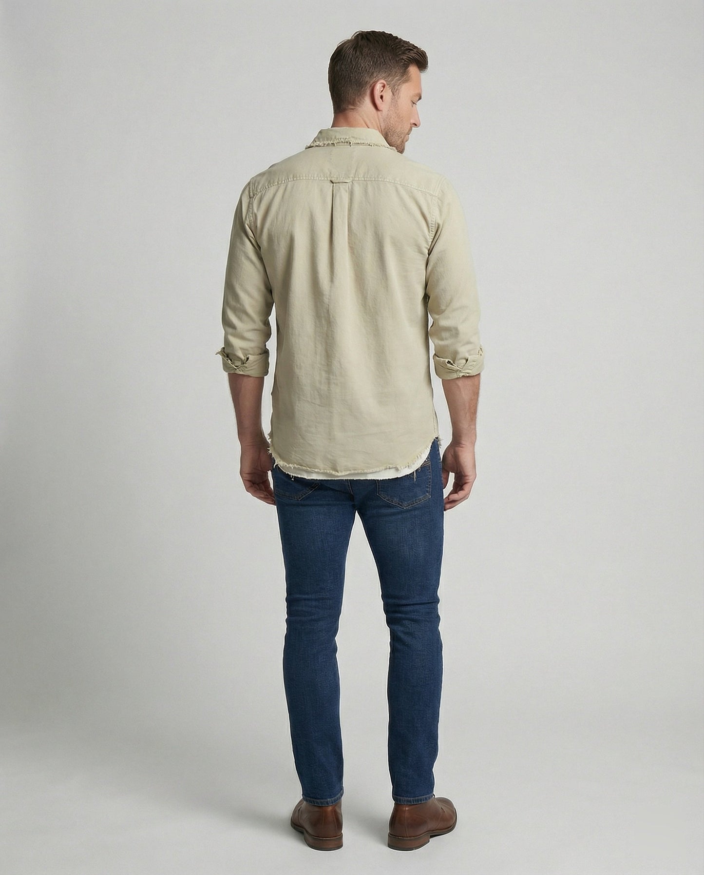 Camicia Uomo Casual Bottoni Fondo Asimmetrico