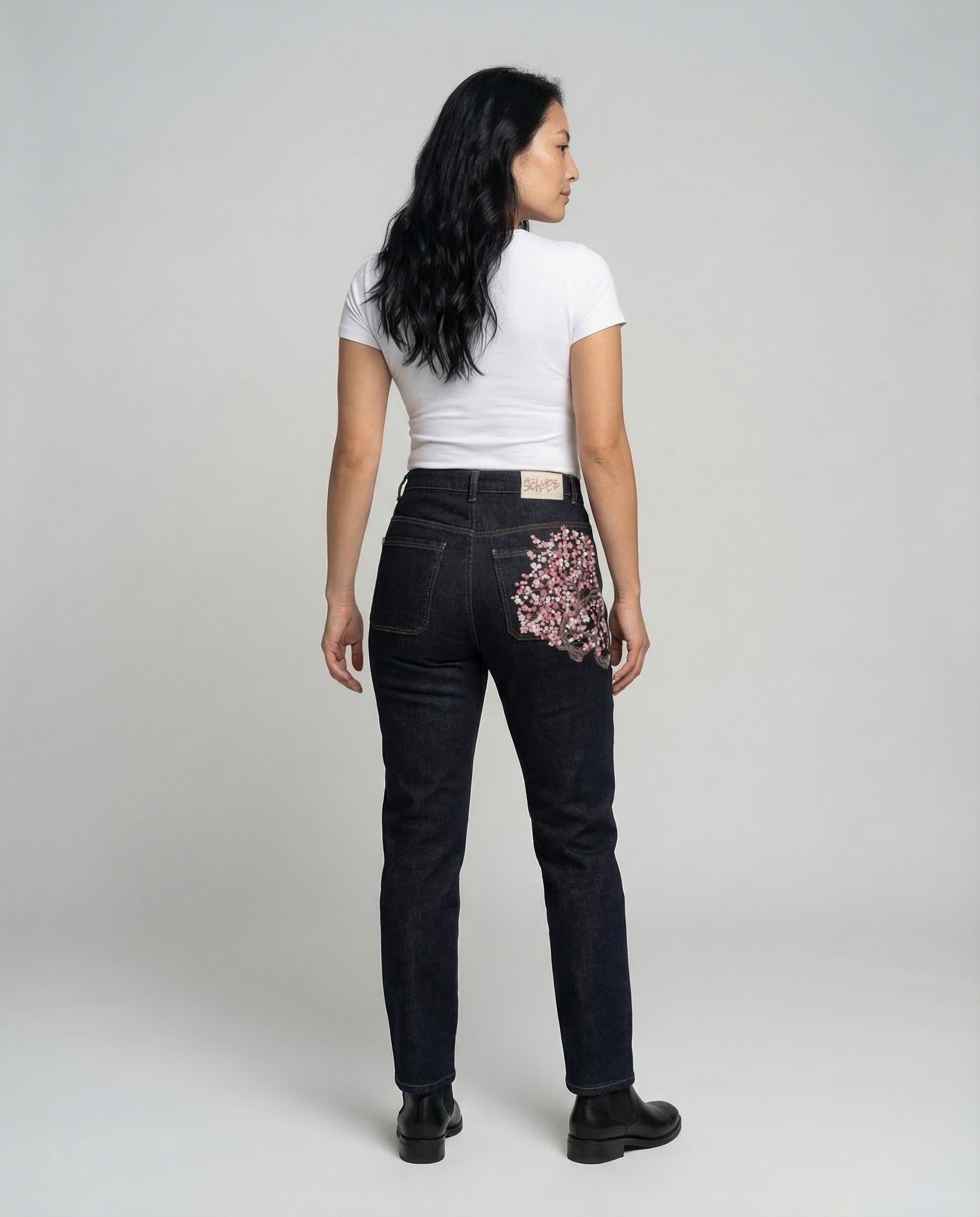 Jeans Donna Vita Alta Ricamo Perline Slim - Brentozzi