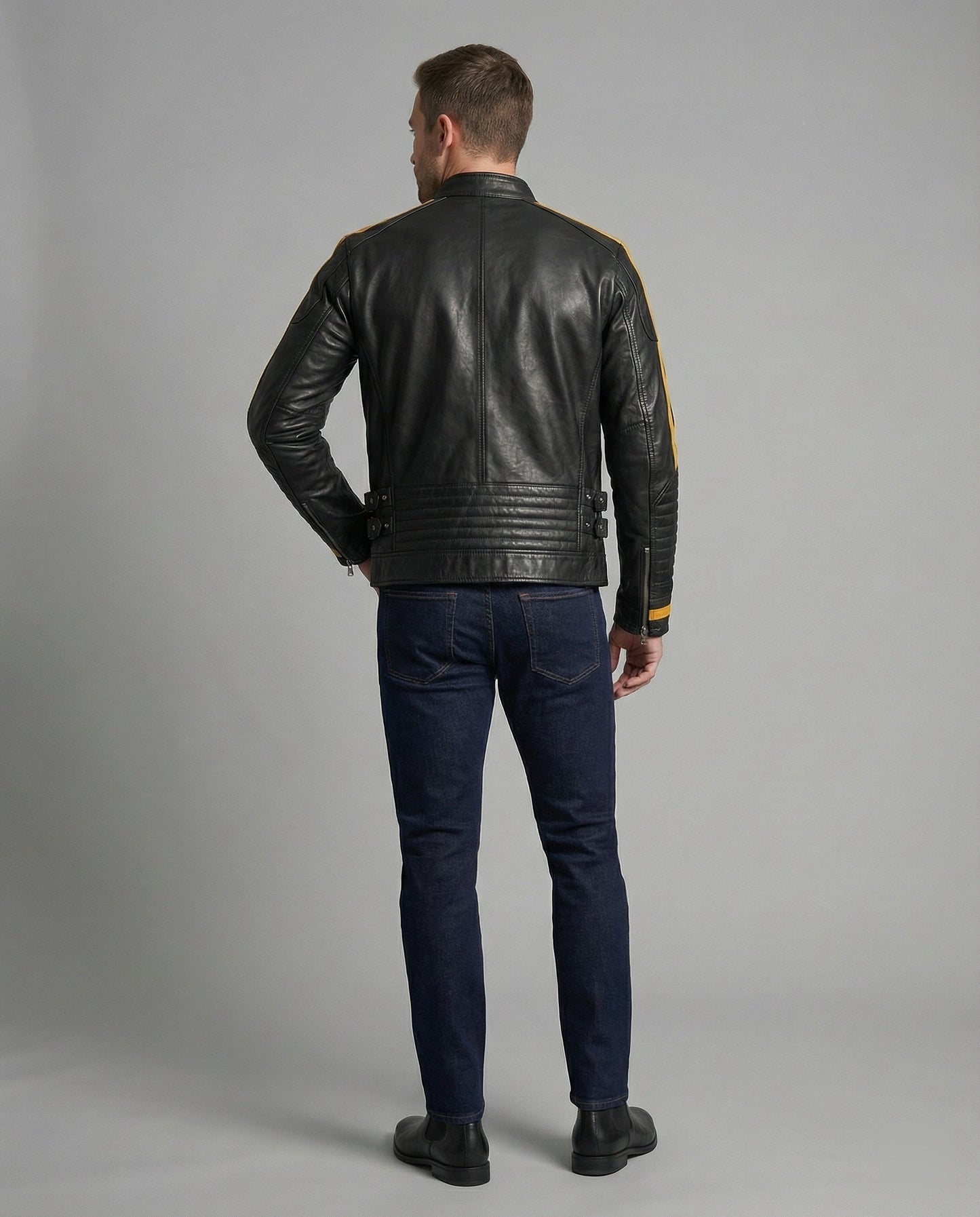 Giacca Moto Uomo in Pelle Collo Alto