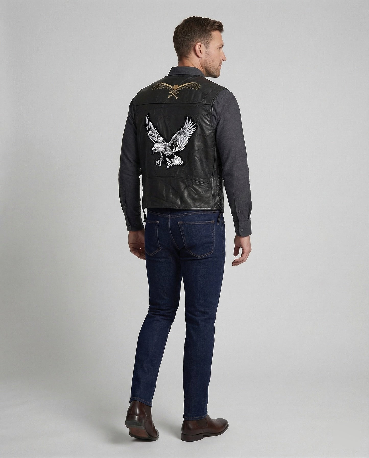 Gilet Biker Uomo in Pelle Slim Fit - Brentozzi