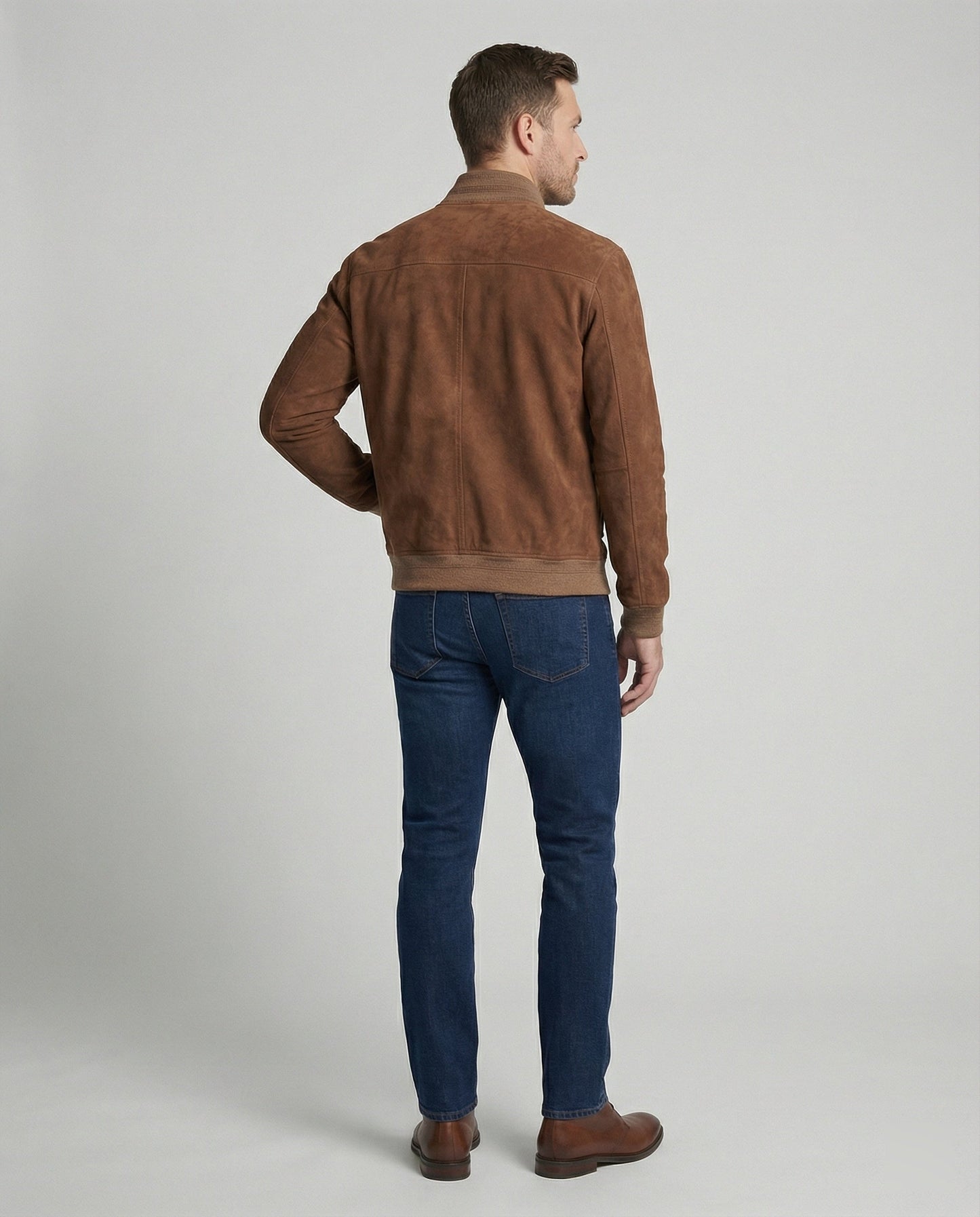 Giacca Bomber Uomo in Pelle Scamosciata Stile Casual