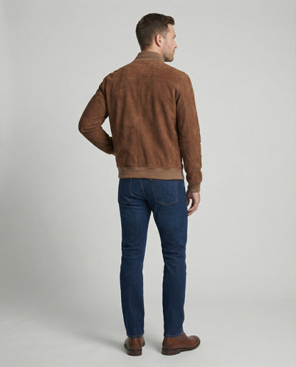 Giacca Bomber Uomo in Pelle Scamosciata Stile Casual