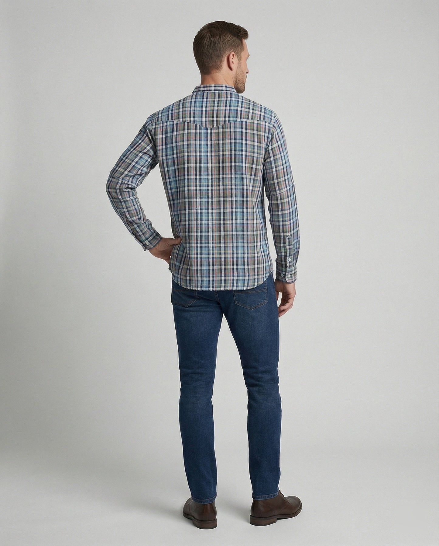 Camicia Uomo Manica Lunga Collo Coreano Quadri - Brentozzi