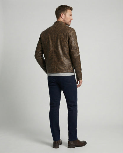 Giacca Vintage Uomo in Pelle Taglio Asimmetrico