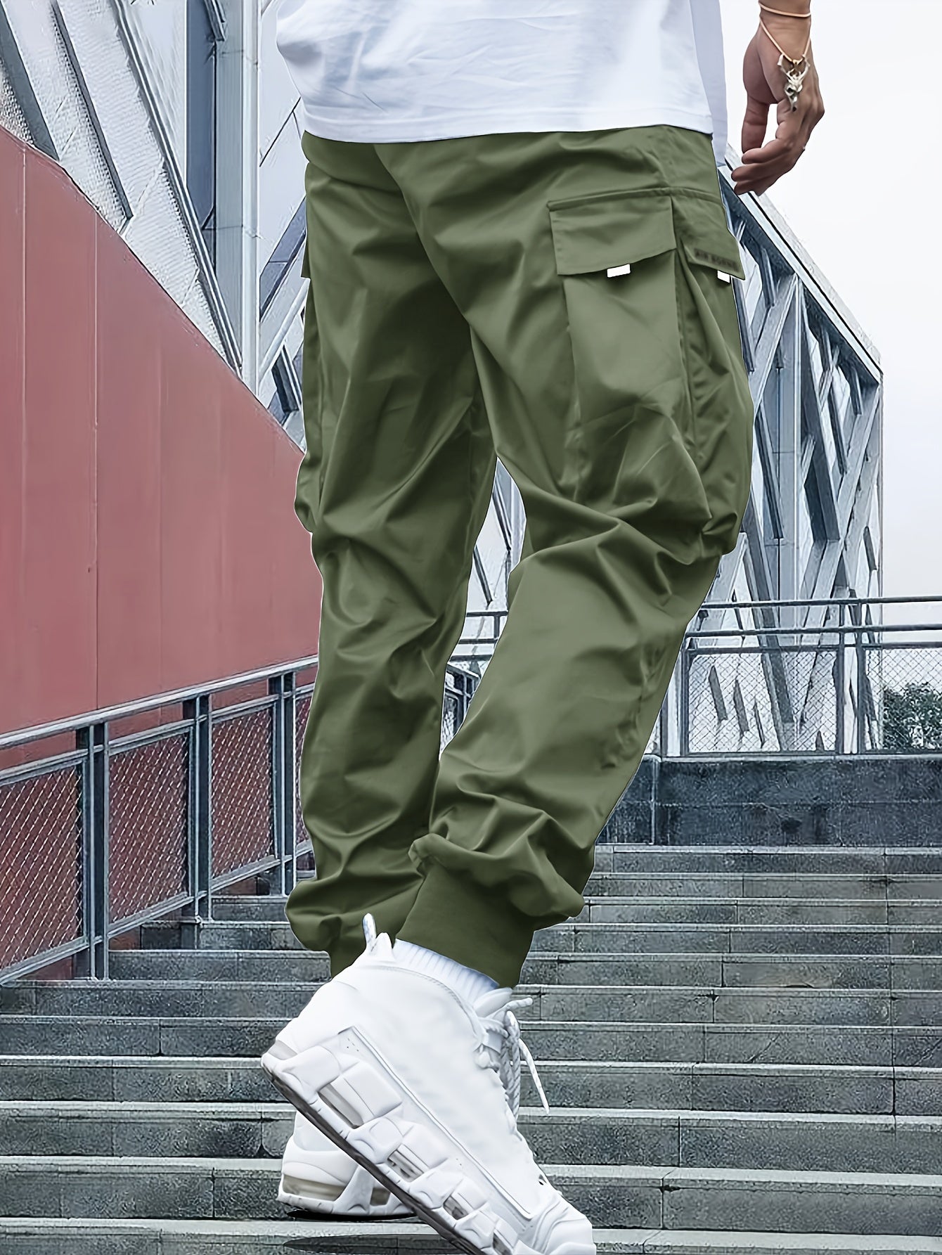 Pantaloni Cargo Uomo Streetwear Tasche e Polsini Elasticizzati