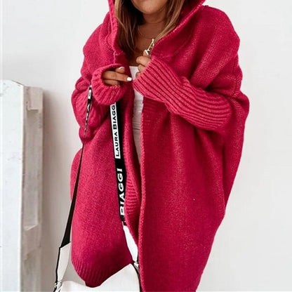 Cardigan Donna Lungo in Maglia con Cappuccio