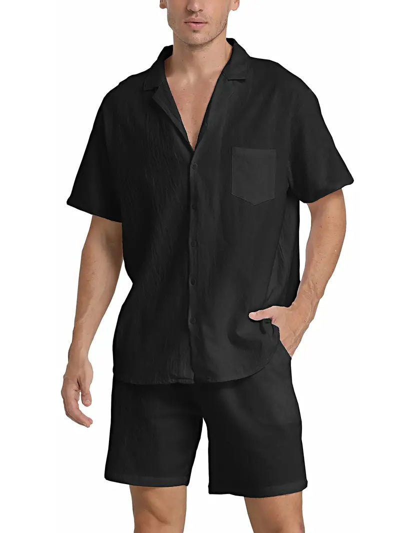Completo Uomo Camicia Manica Corta con Bottoni e Pantaloncini
