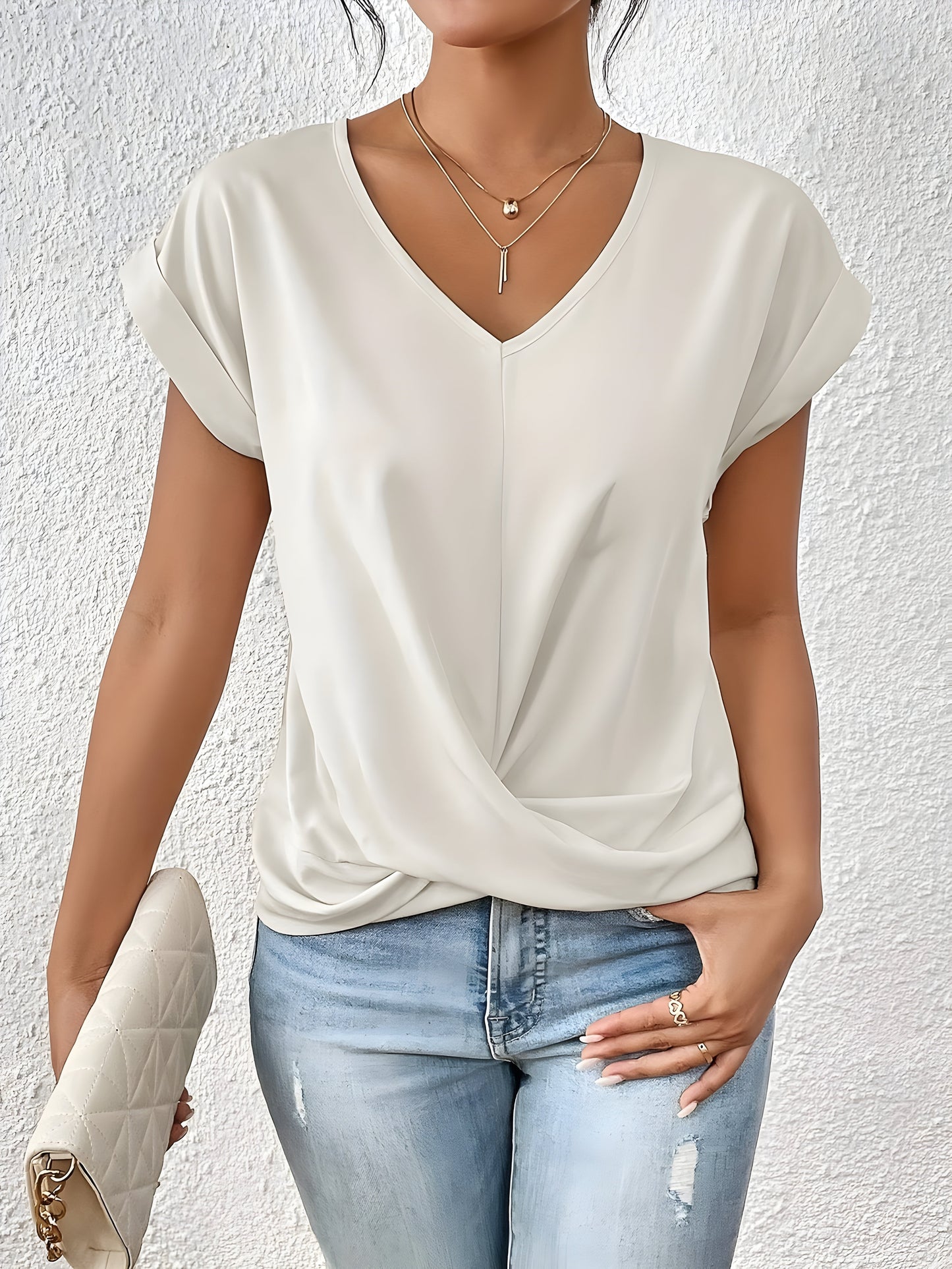 T-shirt Donna Scollo a V Manica Corta Basic