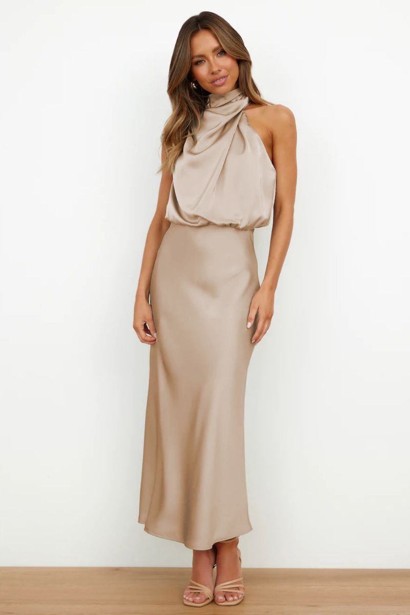 Abito Midi Donna con Scollo Asimmetrico