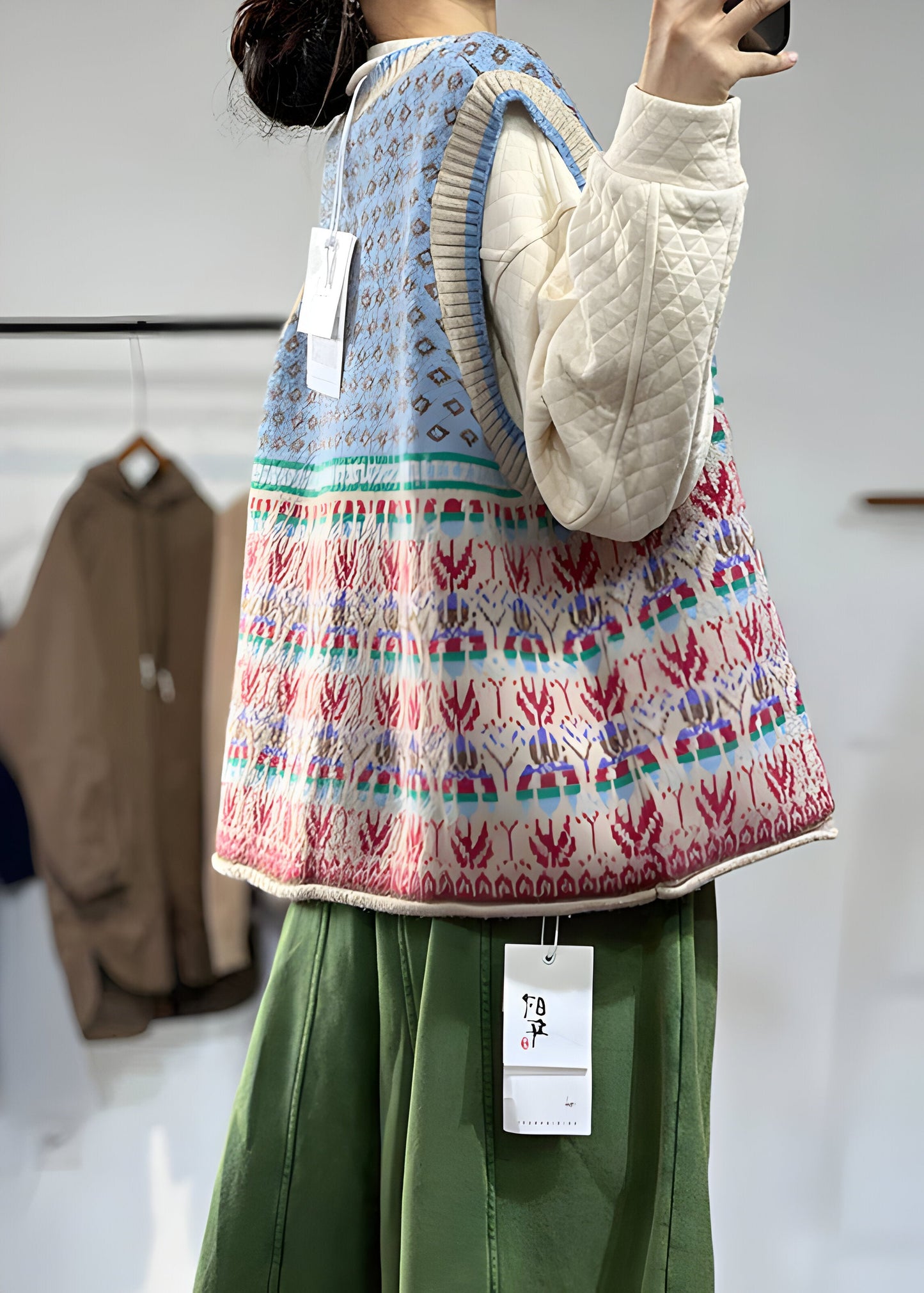 Gilet Donna in Lana con Stampa Caldo Moda a Strati