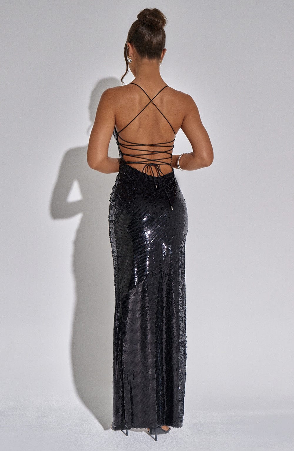 Abito Sera Donna con Paillettes Spacco e Spalline Sottili