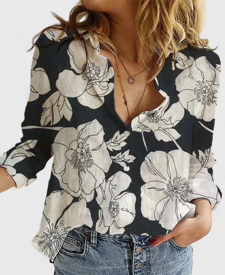 Blusa Donna Casual Bottoni Scollo a V