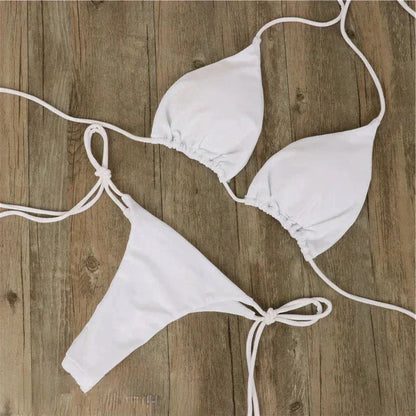 Bikini femme à dos nu avec liens ajustables, en tissu léger, bandage élastique et motif tendance pour un ajustement…