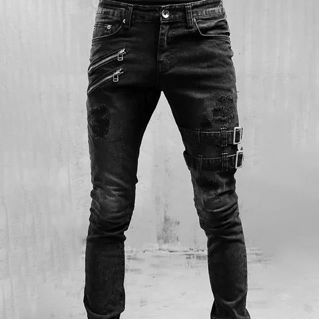 Jeans Uomo con Cintura e Dettagli con Zip Slim Fit