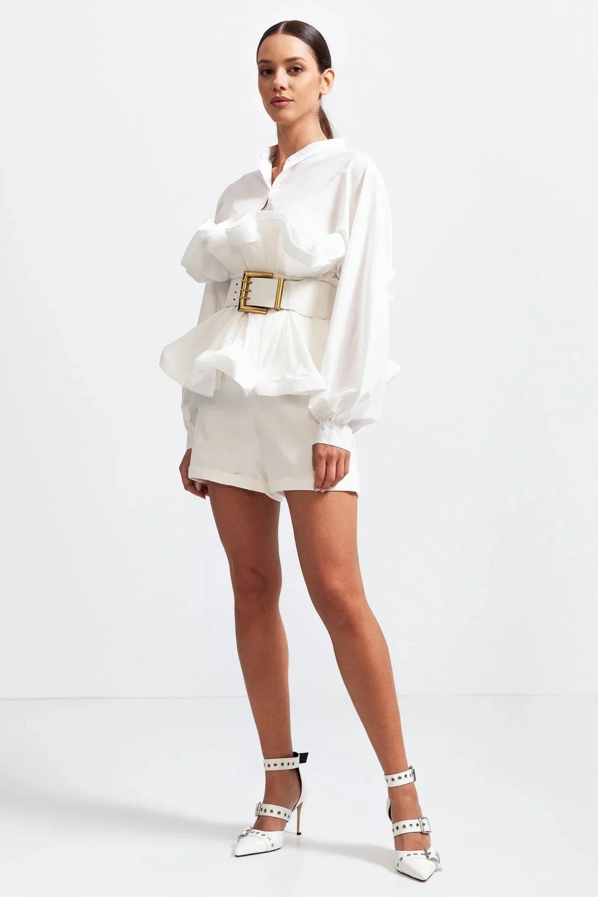 Blusa Donna con Volant e Maniche Voluminose - Vesarelli
