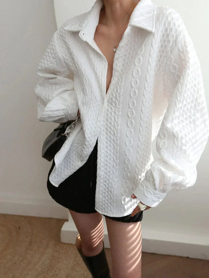 Blusa Donna Tessuto Testurizzato Maniche Scolpite - Vesarelli