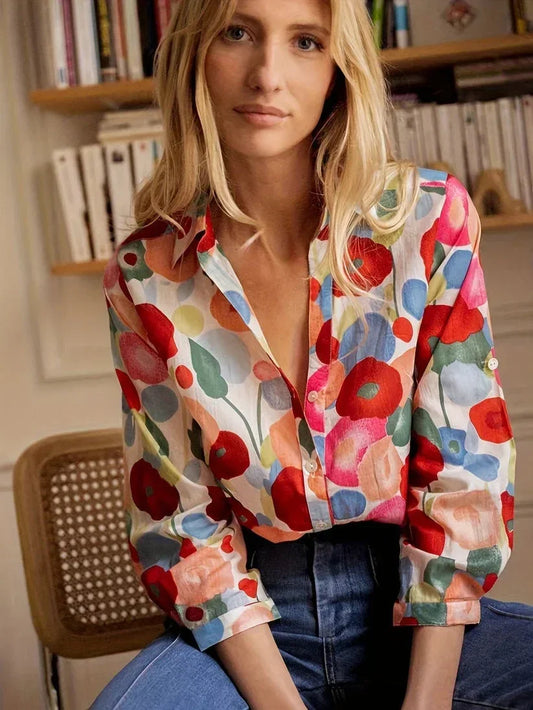 Blusa Donna Fantasia Floreale Manica Lunga - Vesarelli
