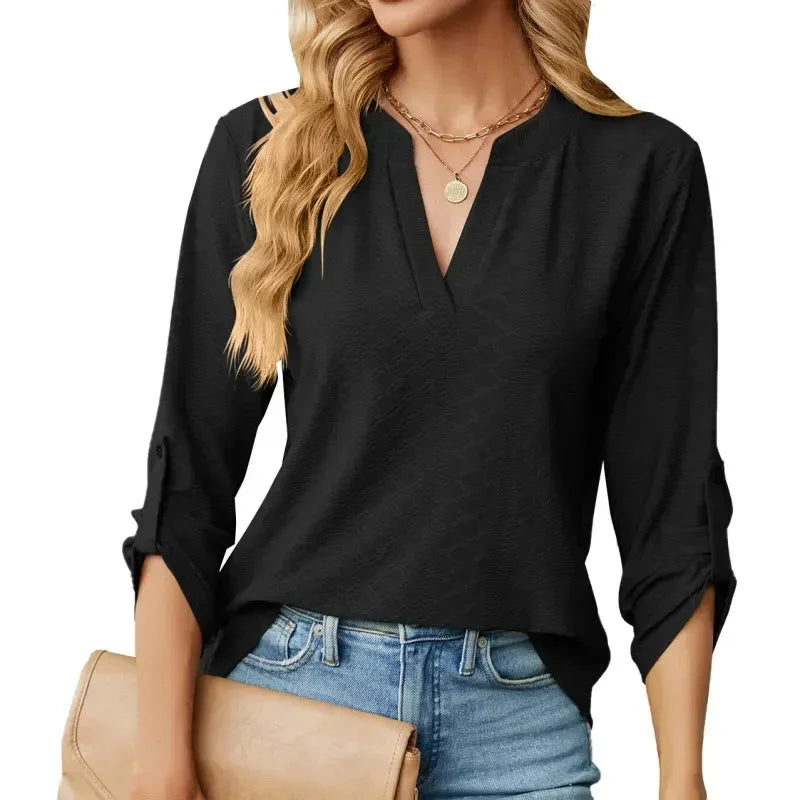 Blusa Donna Elegante Scollo a V Manica Lunga - Vesarelli