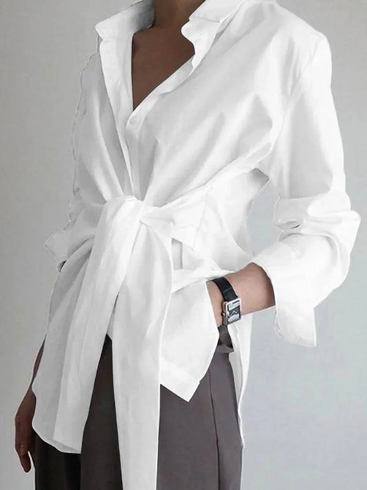 Camicia Donna Oversize con Cintura e Maniche Lunghe - Vesarelli