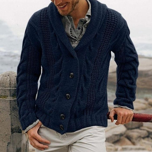 Cardigan Uomo Maglia a Treccia Collo Sciarpa