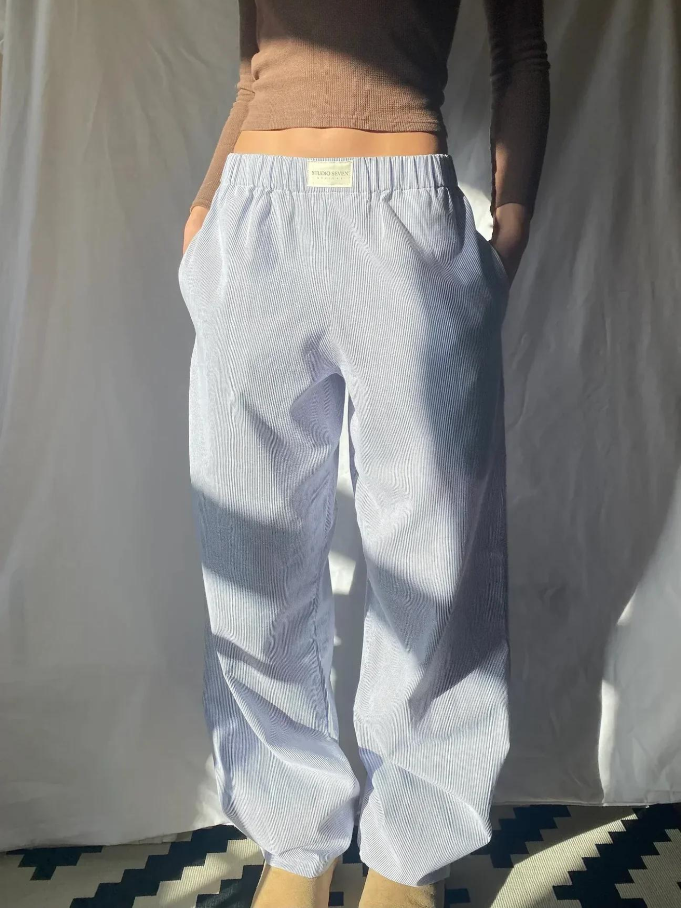 Pantaloni Donna a Righe con Elastico in Vita Comodi