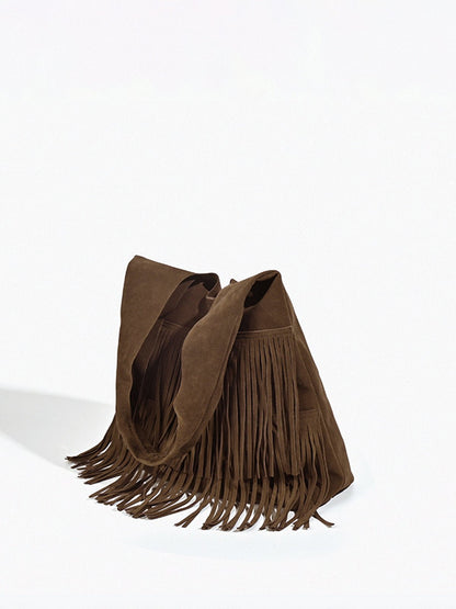 Borsa Hobo Donna in Pelle con Frange Stile Boho