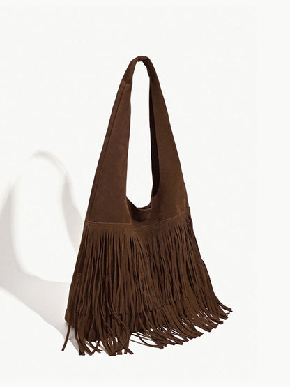 Borsa Hobo Donna in Pelle con Frange Stile Boho