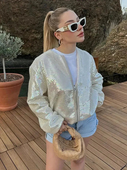 Bomber Donna con Paillettes e Chiusura Lampo - Vesarelli